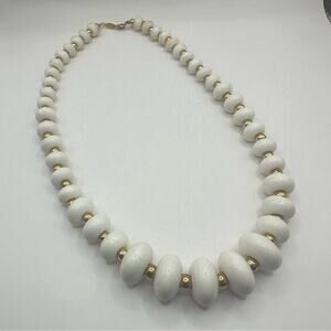 Napier Signed Vintage White Lucite Disc with Gold Spacers Choker Necklace